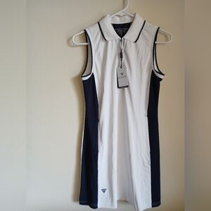 NWT MAELREG Performance Golf Athletic Polo Dress Blue White Medium